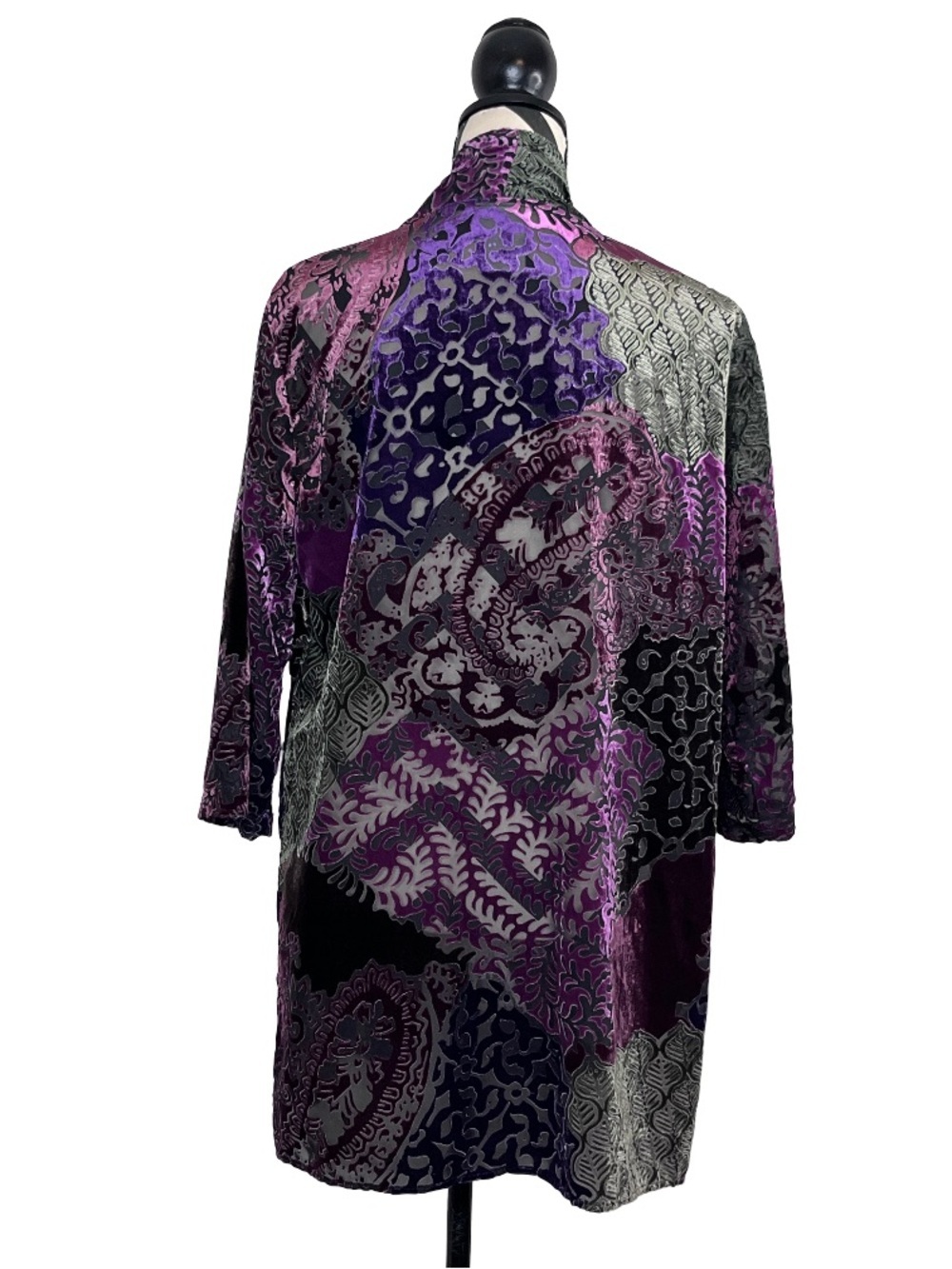 Renaissance Velvet Burnout Patchwork Witchy Whimsigoth Open Front Cardigan Sz S - Picture 2 of 8